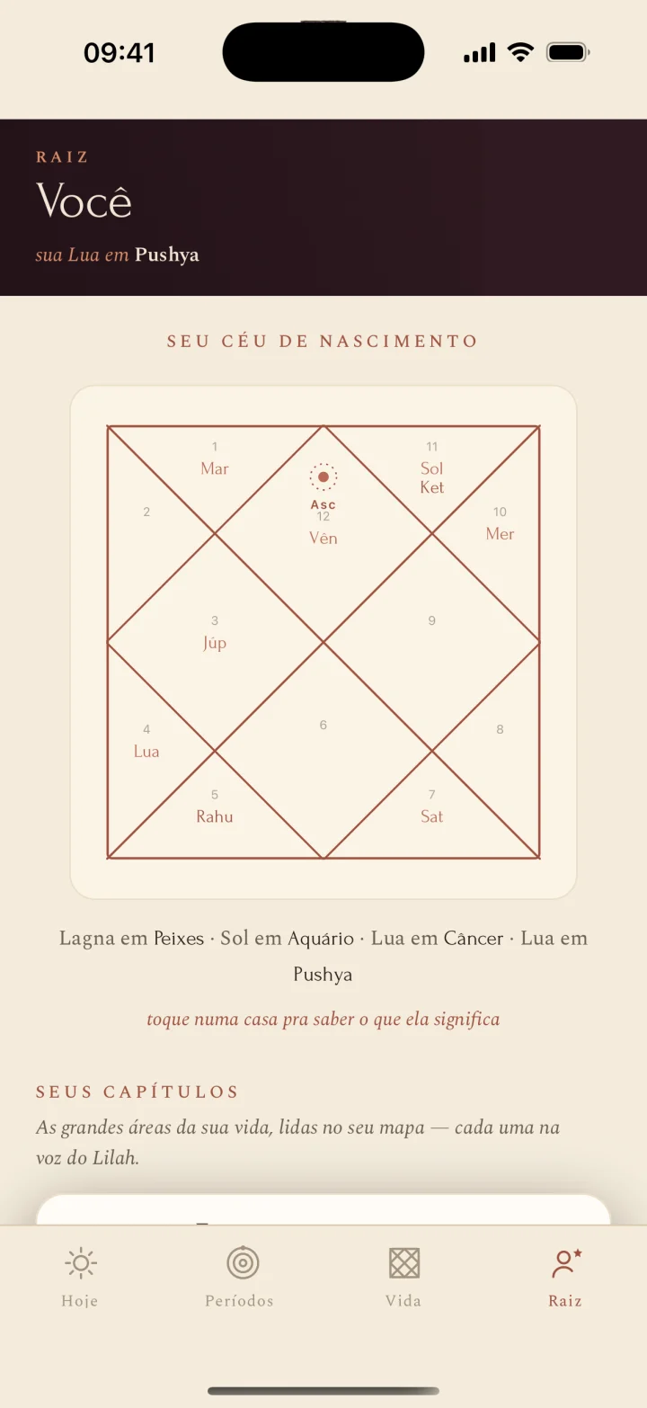 a tela Raiz do app Lilah Raj